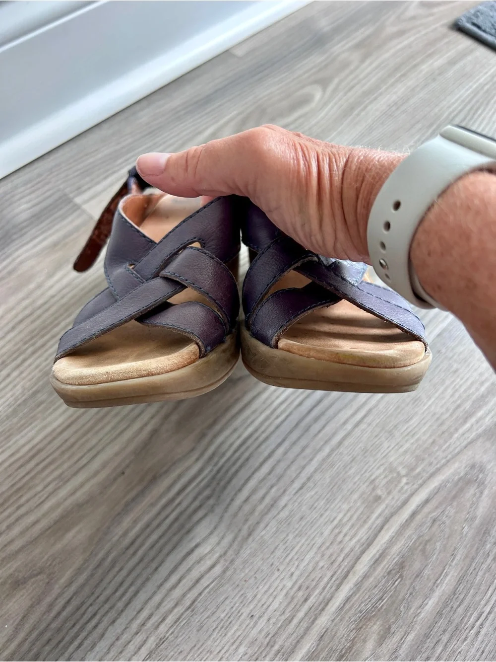 Lucky Brand Women's Navy Blue Leather Slingback Wedge Sandals